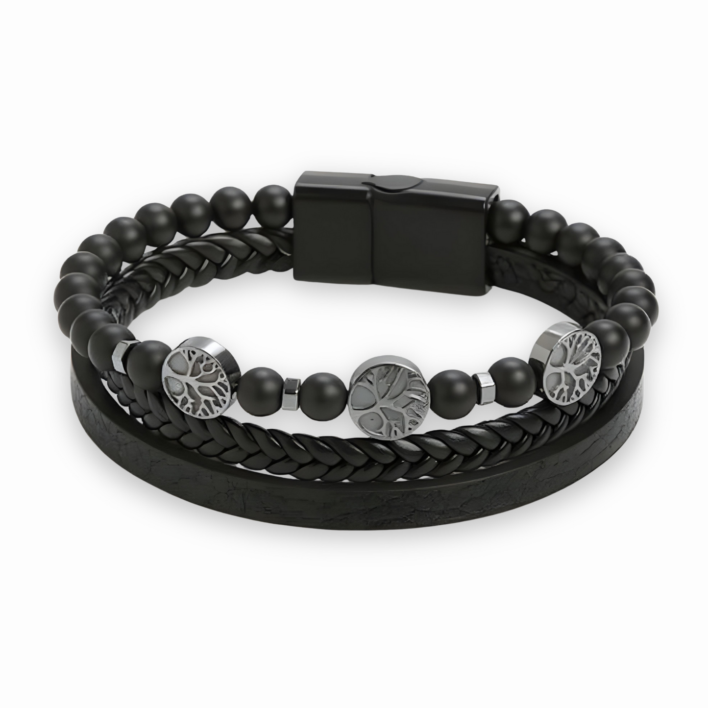 Bracelet Arbre de vie en cuir noir
