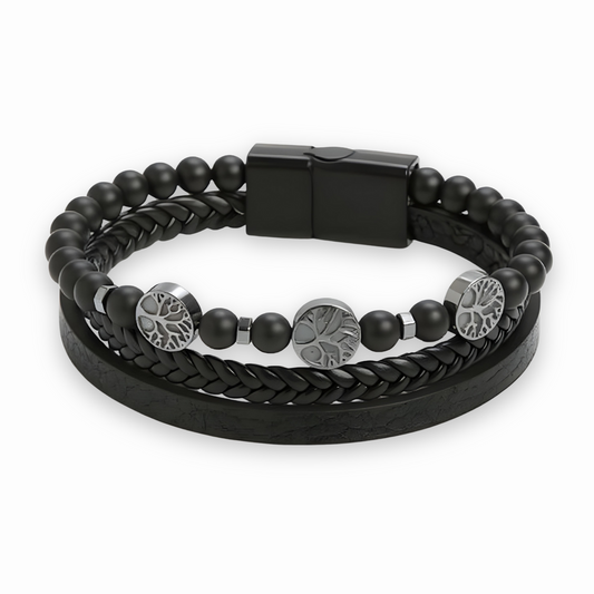 Bracelet Arbre de vie en cuir noir