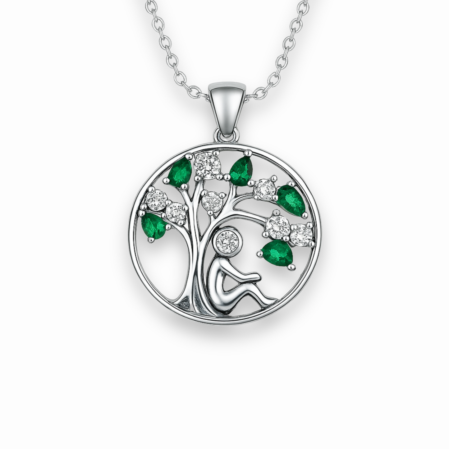 Collier Arbre de Vie Argent - Pierres Vertes et Zircons