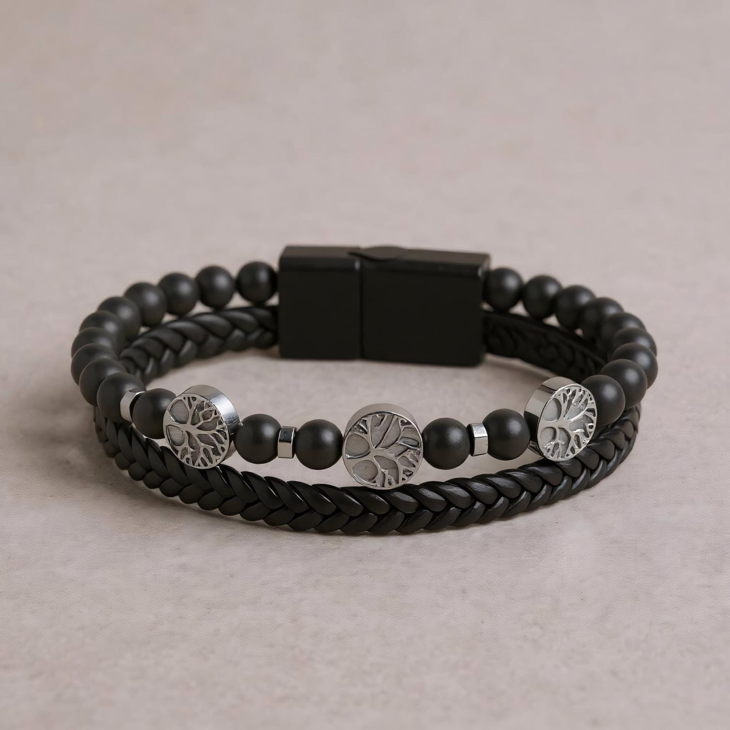Bracelet Arbre de vie en cuir noir